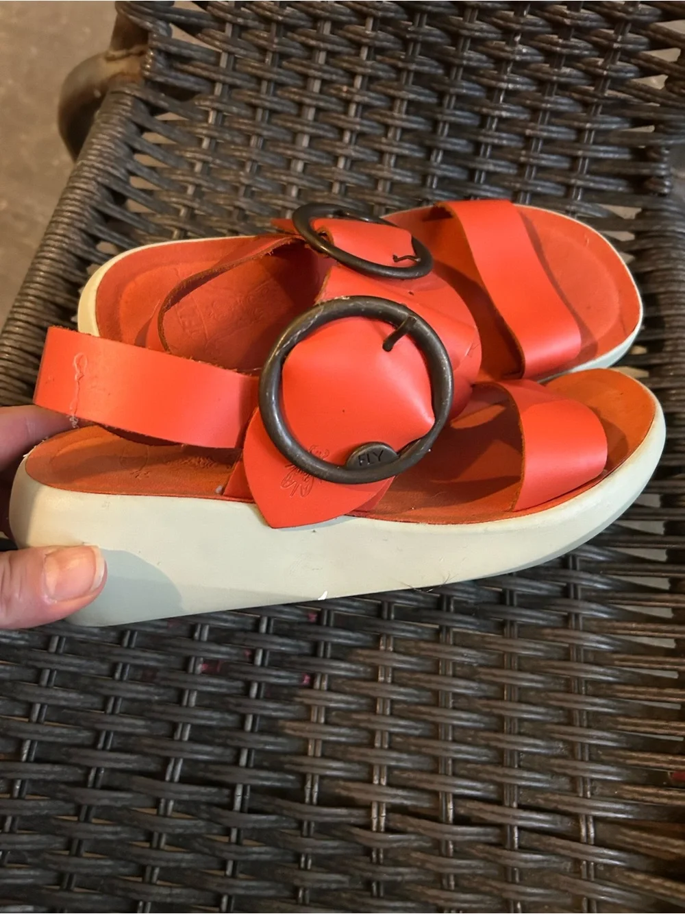 Orange Buckle Strap Sandals London fly leather